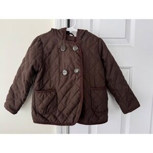 babyGap Toddler Quilted Hooded Jacket Brown Fleece Lined Barn Coat 4‎ Years